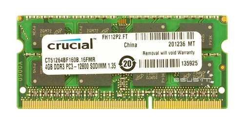 Memoria RAM 1x 4GB Crucial SO-DIMM DDR3 1600MHz PC3-12800 | CT51264BF160B