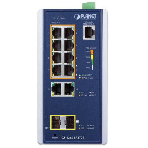 Interruttore Planet IGS-4215-8P2T2S 10x 1Gb 2x SFP 240 W PoE+